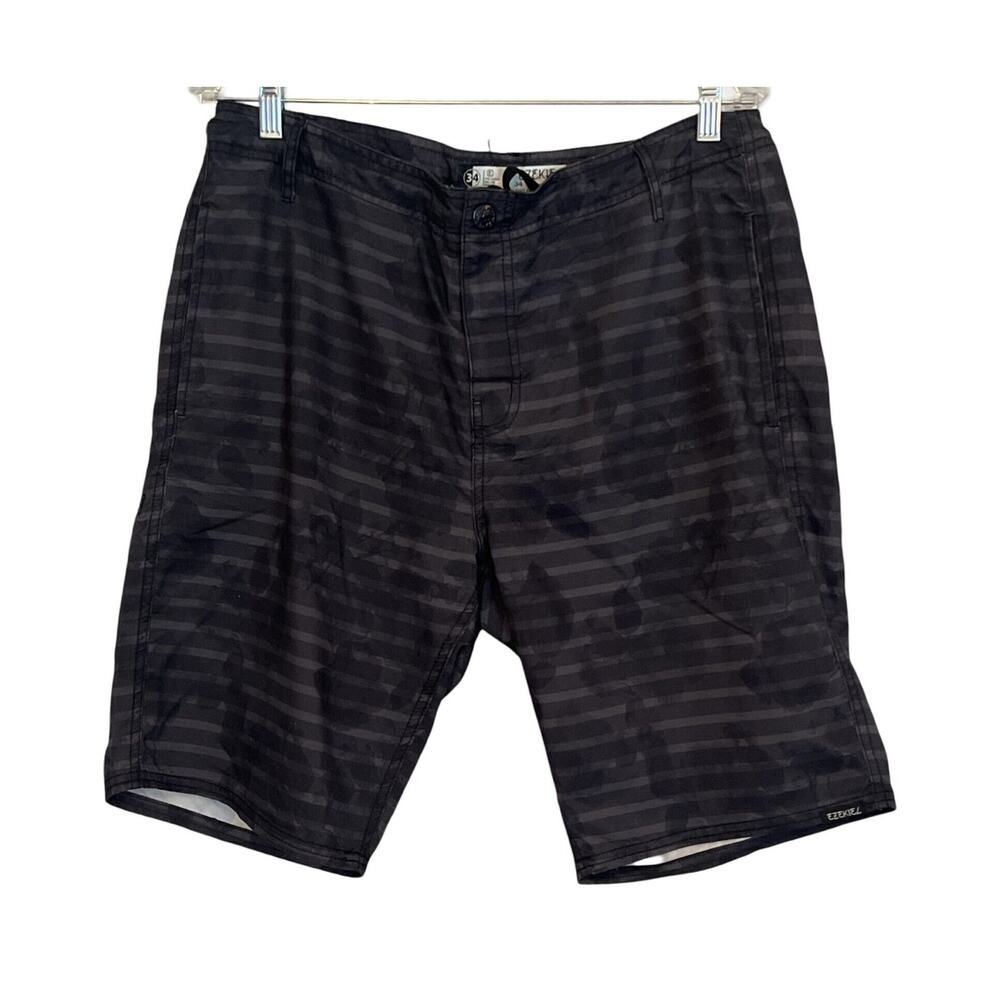 Ezekiel Board Shorts Mens Size 34 Black Gray Floral Pockets Hybrid Swim Trunks